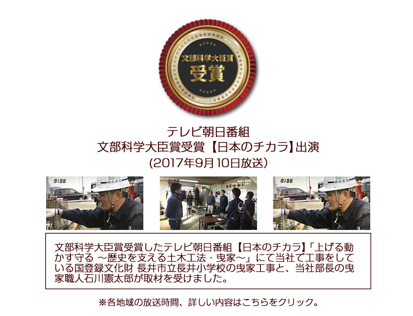 日本のチカラ〜上げる動かす守る ～歴史を支える土木工法・曳家(ひきや)～出演